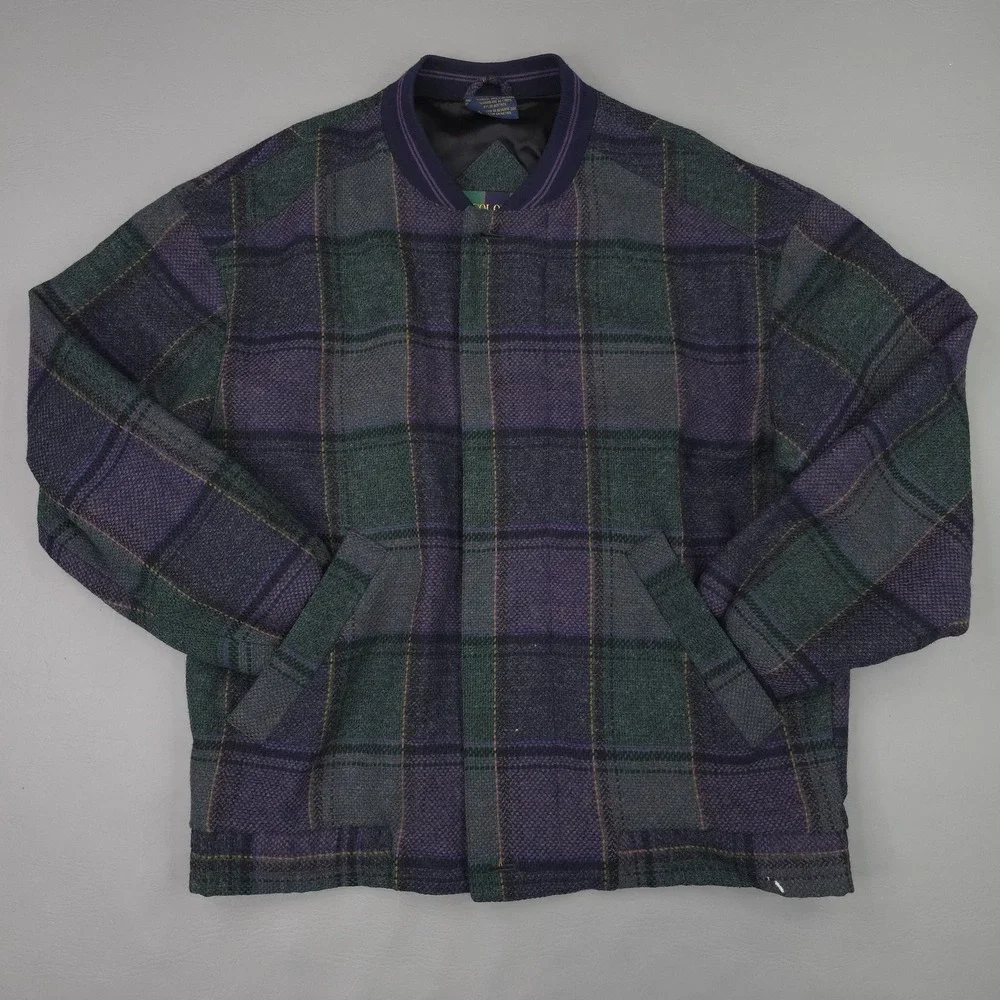 Colours By Alexander Julian Jacket Mens Medium Green Plaid Wool Bomber Lined